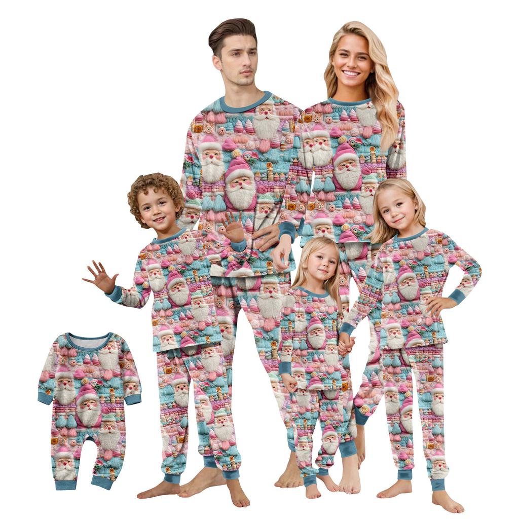 Matching Family Christmas Print Flannel Homewear Set Long-Sleeve Top And Pants