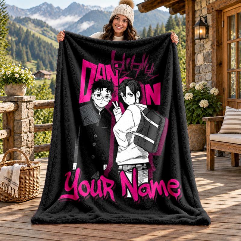 Dandadan Custom Name Flannel Blanket Personalized Soft Warm Plush Throw Blanket Customized Gift for Family Friends