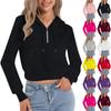 Women's Fashion Long Sleeve Solid Color Pullover Casual Loose Zipper Hooded Short Drawstring Sweatshirt