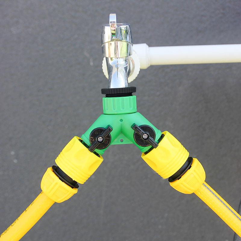 Y-Type Water Pipe Hose Diverter: 1-to-2 Male Thread Faucet Quick Connector