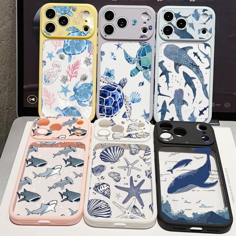 Чехол с принтом китовой акулы для iPhone 17 Pro Max, для iPhone 16 15 14 13 Pro Max, роскошный гибридный TPU+PC, прозрачная задняя панель, жесткая крышка