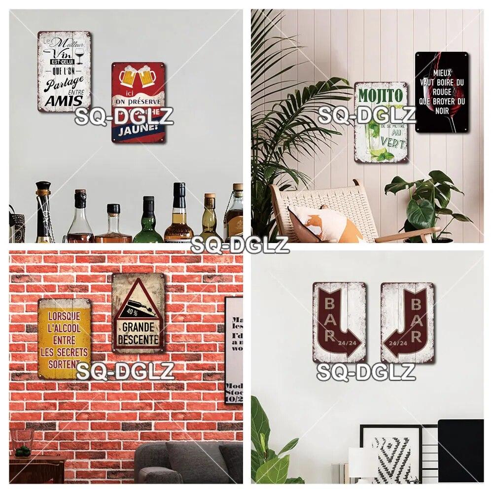 SQ-DGLZ Vintage Metal Sign French Beer Bar Tin Sign Shop Plate Home Bar Door Wall Decor Sticker Decoration Plaque Poster Gift
