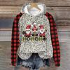 Women's Fashion Pullover Plunging Sleeve Christmas Printed Hooded Sweatshirt