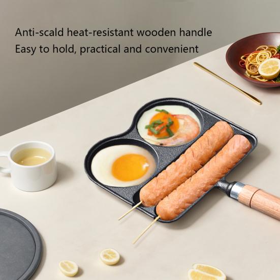 Сковорода на 4 чашки, чугунная сковорода для омлета, антипригарное покрытие, термостойкая деревянная ручка