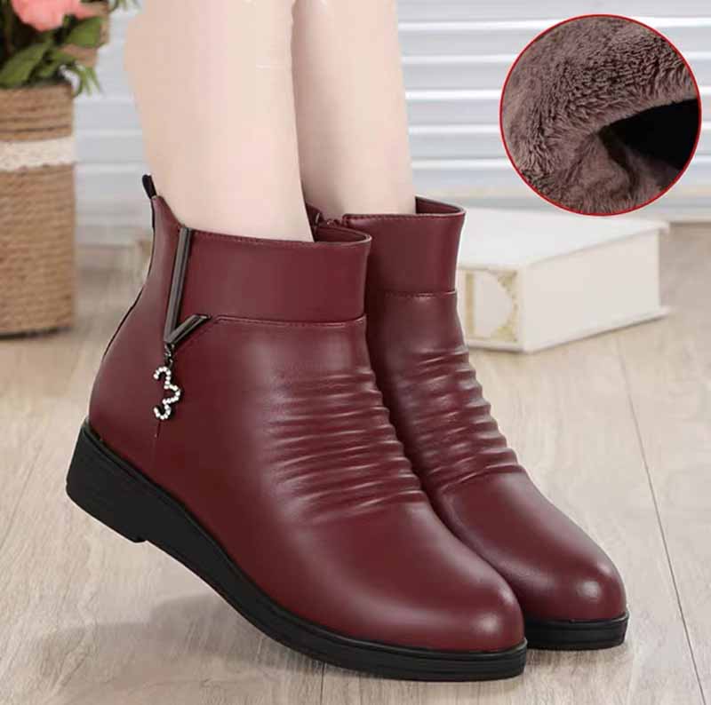 Теплые короткие сапоги, женская большая нескользящая обувь для мам, зимняя флисовая хлопковая обувь на плоском каблуке для среднего и старшего возраста