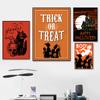 Pumpkin Trick Spooky Ghost Orange Poster and Print Vintage Halloween Scary House Wall Art Pictures Kitchen Kids Room Decor