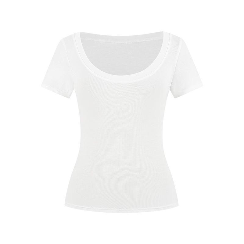 Женская летняя футболка 2025 года из чистого хлопка, приталенная, с коротким рукавом и U-образным вырезом