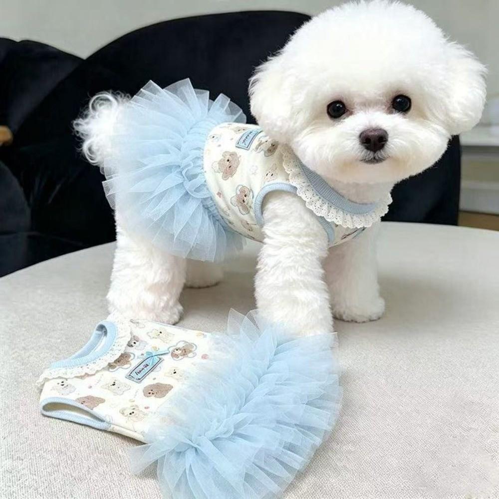 Blue Color Teddy Dog Skirt Cute Style Princess Dress New Summer Dog Dress for Small Dogs