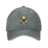 Colorful Tennis Ball and Rackets Logo Washed Cotton Baseball Cap Classic Design Unisex Adjustable Hat for Outdoor Activities
