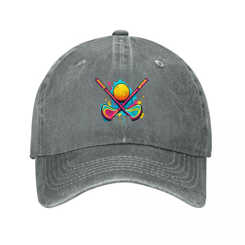 Colorful Tennis Ball and Rackets Logo Washed Cotton Baseball Cap Classic Design Unisex Adjustable Hat for Outdoor Activities