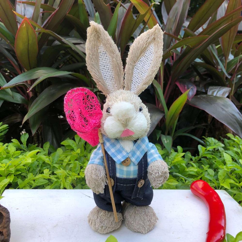 Cute High-25cm Straw Rabbits DIY Handmade Landscape Rabbit Statue Photography Props Gift Rabbit Decoration Garden Balcony