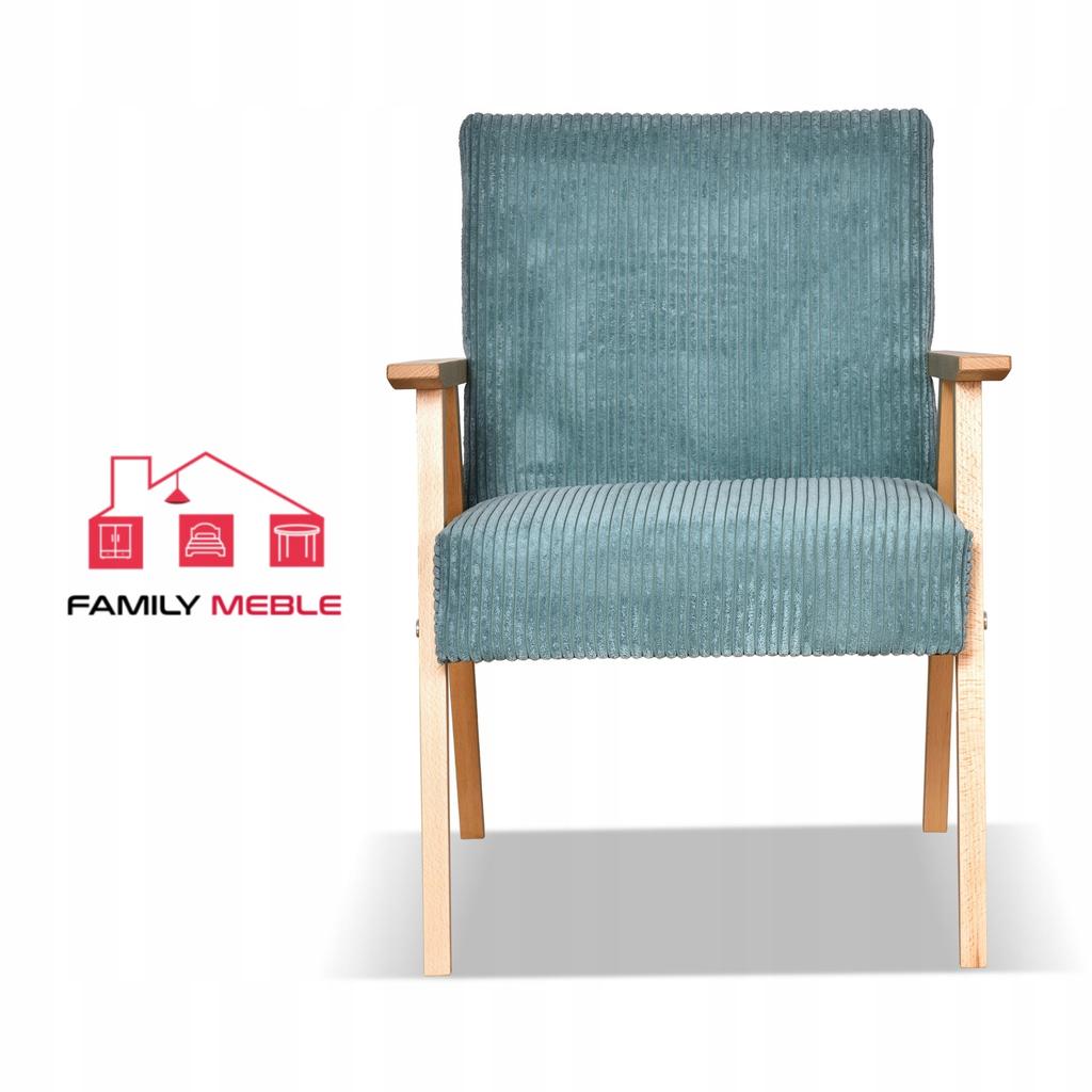 Fotel w stylu PRL retro vintage SOLER Family Meble miętowy sztruks Anafi