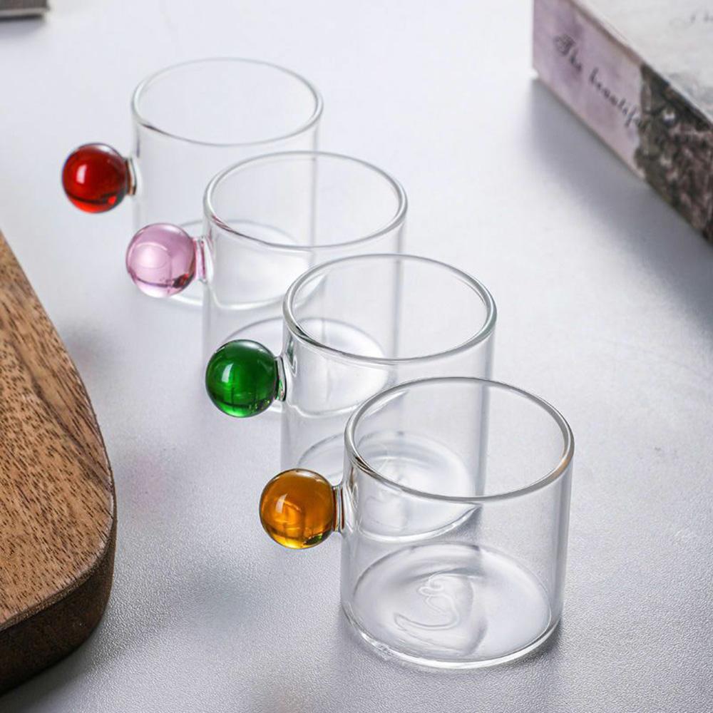 110ml Espresso Cups Small Cup Home Glass Ball Handle Coffee Cup Tea Water Cup Heat Resistant Glass Teacups Juice Mug Table Decor