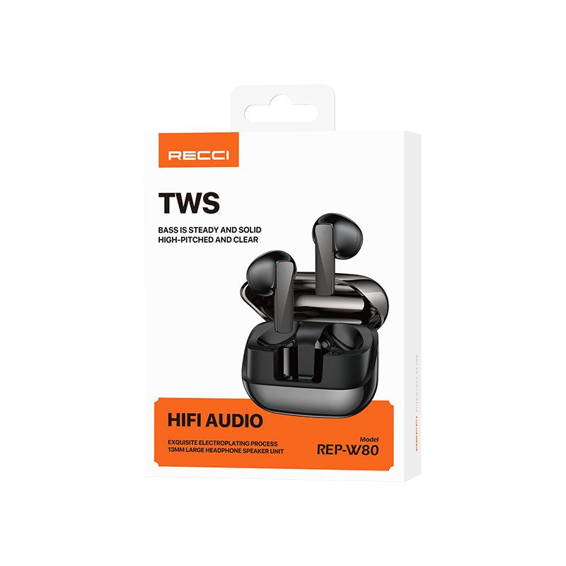Recci REP-W80 Полностью беспроводные Bluetooth полувкладыши - Высококачественный звук TWS