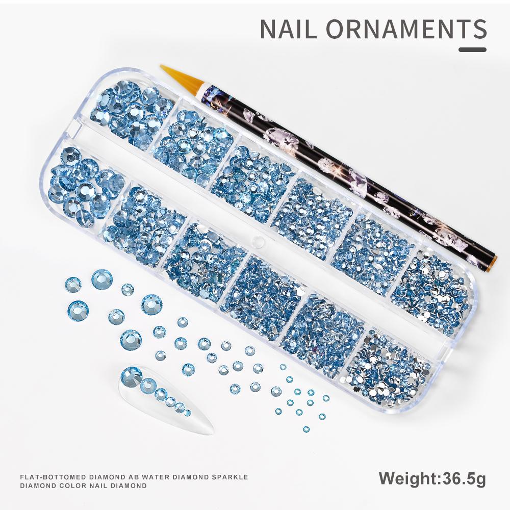 2pcs/Set Nail Art Rhinestones Kit 12Grids Flatback Crystal Clear AB Drills With Pen DIY Manicure Nail Art Decoration Accessories