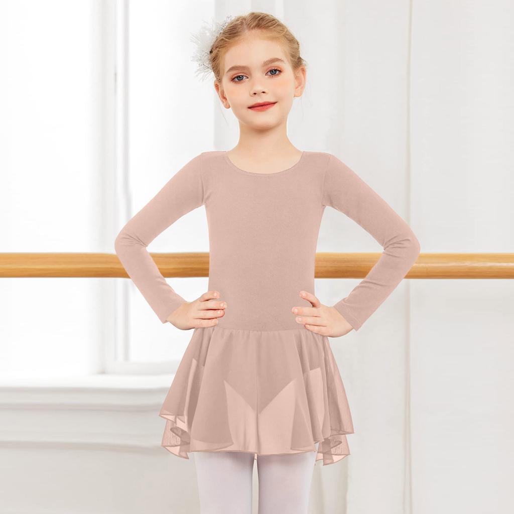 Девочки Цветной Боди из Тюля с Длинным Рукавом Костюм для Танцев