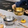 Золотая корейская кастрюля для лапши быстрого приготовления с молотковым узором из нержавеющей стали - многоцелевая кастрюля для лапши быстрого приготовления и супа с крышкой