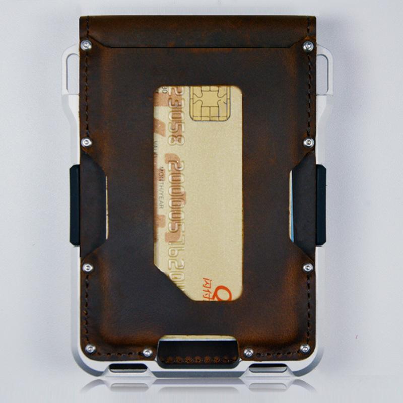 RFID Metal Antimagnetic Aluminum Alloy Card Package Multifunctional Men's Leather Credit Card Business Card Case Wallet