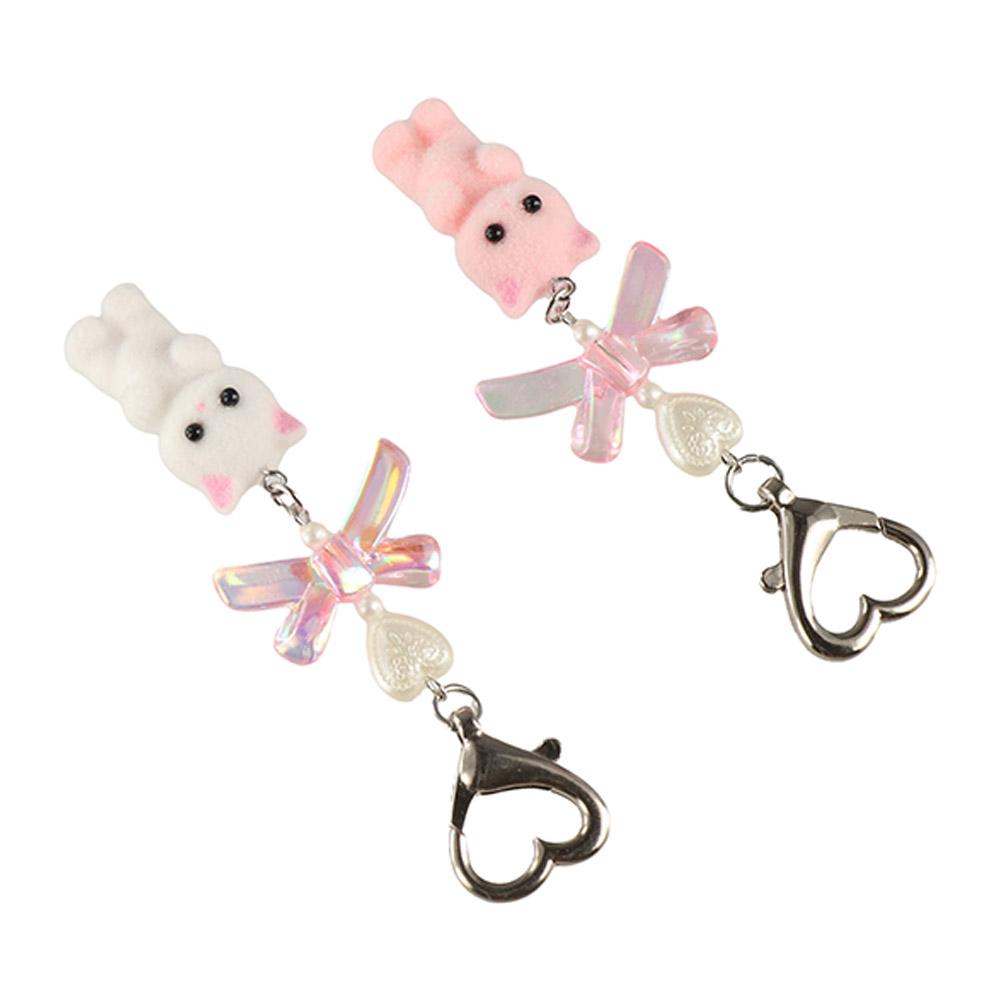 Fashion Cat Pendant Keychain Flocking Cute Heart Bow Shaped Key Ring Cartoon Delicate Animals Pendant Key Chain Girls