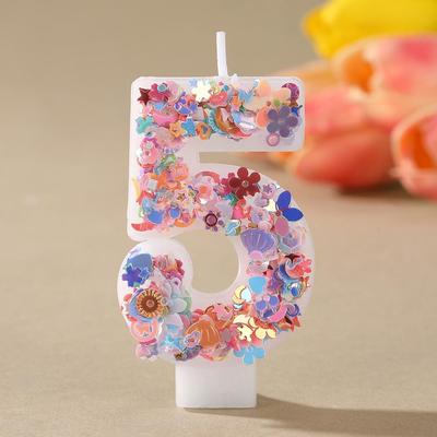 Красочные свечи в виде цветка из пайеток с цифрой дня рождения – Сделано вручную, DIY украшения для торта