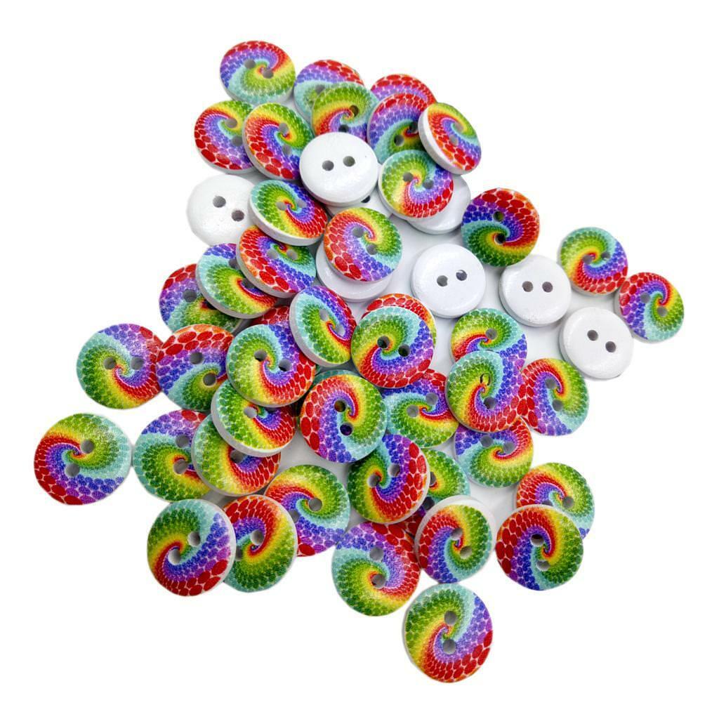 DIY Decor Flatback 50pcs 2-hole Rainbow Buttons Circular Wooden Buttons Sewing