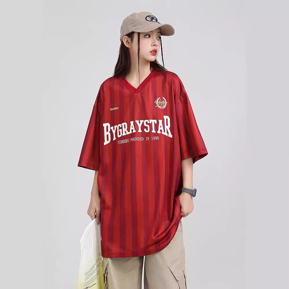 Унисекс Уличный Спорт Футболка с V-образным вырезом и вертикальной полоской