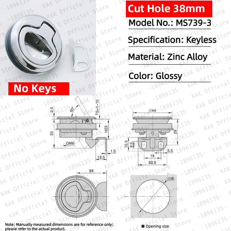KAK Boat Slam Latch Lock Zinc Alloy Round Flush Mount RV Cabinet Lock Marine Deck Hatch Door Flush Pull Latches for Trailers