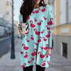 Women's Red-crowned Crane Print Crew Neck Dress Spring Fall Plus Size Dress Pocket Dresse