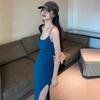 Summer 2024 Sexy Slit Suspender Dress - Mid-Length Skirt for Women