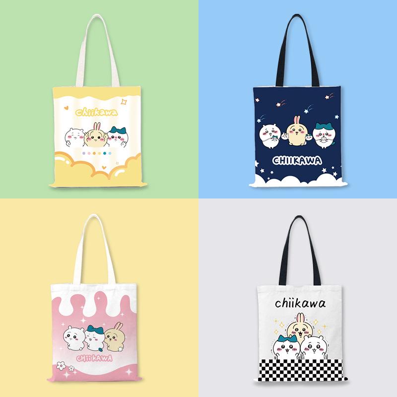 Chiikawa Anime Large Capacity Canvas Tote Bag - Cartoon Shoulder Bag for Women and College Students