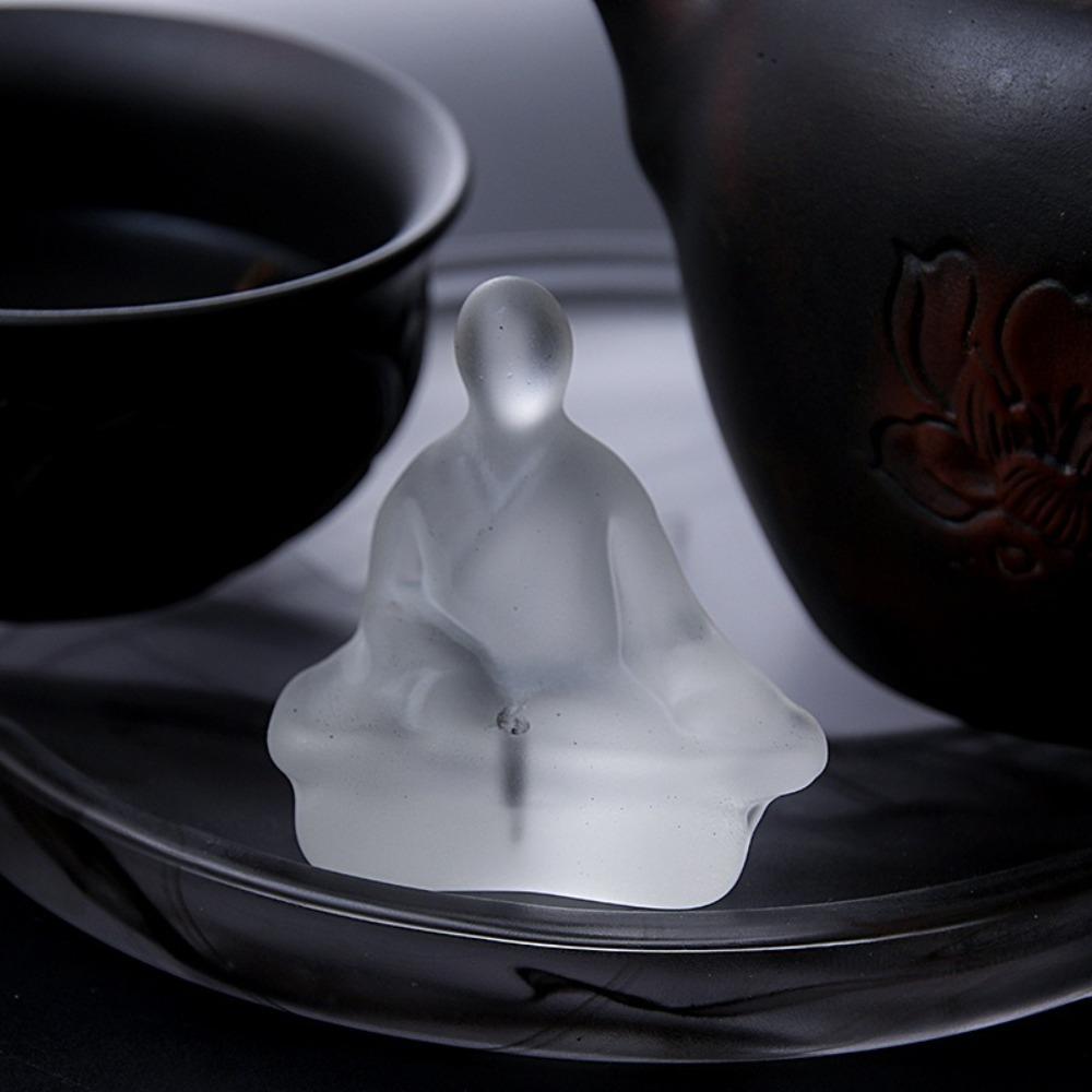 Finely Carved Glass Zen Buddha Statue Retro Transparent Tea Ceremony Ornaments Mini Delicate Crystal Ornament Office