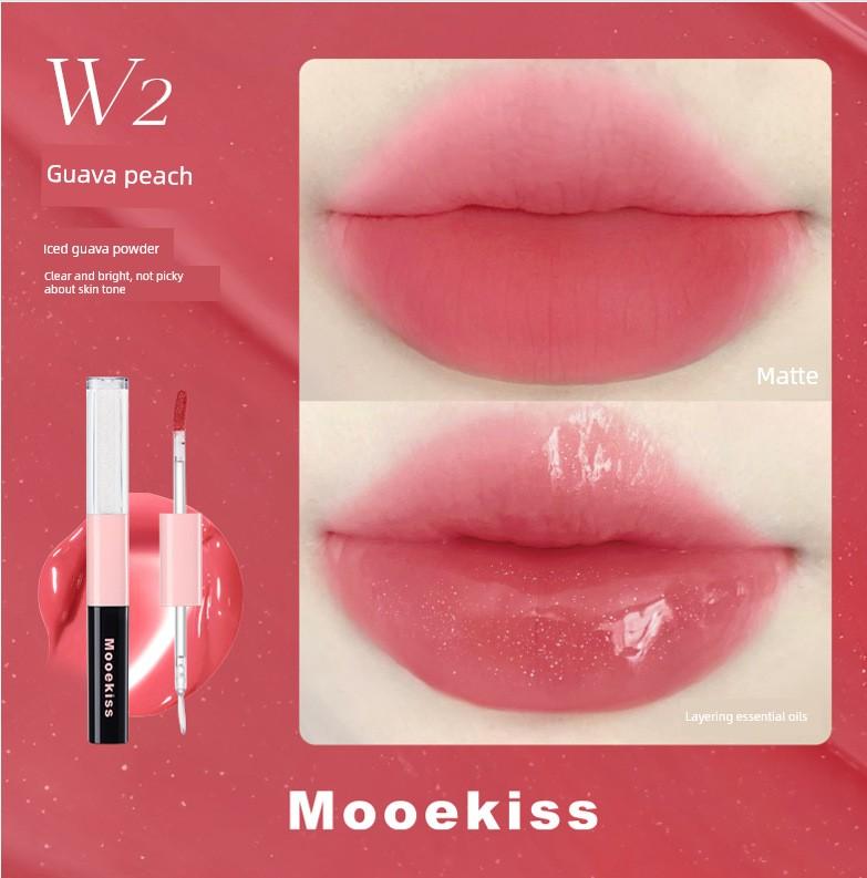 Mooekiss Double-Ended Lip Glaze Mirror Lipstick Is Not Easy to Stick to the Cup, Moisturizing and Nourishing Matte Lip Cream