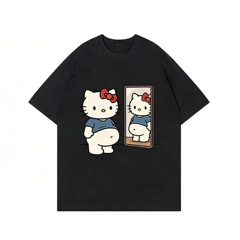 Kawaii Hello Kitty Mirror Oversized Tshirt 2026 Summer Unisexs And Unisexs Y2k Streetwear Harajuku Casual Short Sleeve Tops