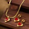 European and American Retro18K Gold-plated sea blue heart-shaped zircon necklace and earring set Luxury Niche Women's Jewelry Two-Piece Set