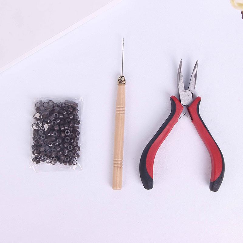 200 Silicone Micro Rings Beads Feather Hair Extension Complete Tool Kit Hook