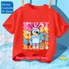 Детская футболка на тему Bluey для мальчиков и девочек, осенне-зимняя, с мультяшным принтом, с коротким рукавом, повседневная футболка