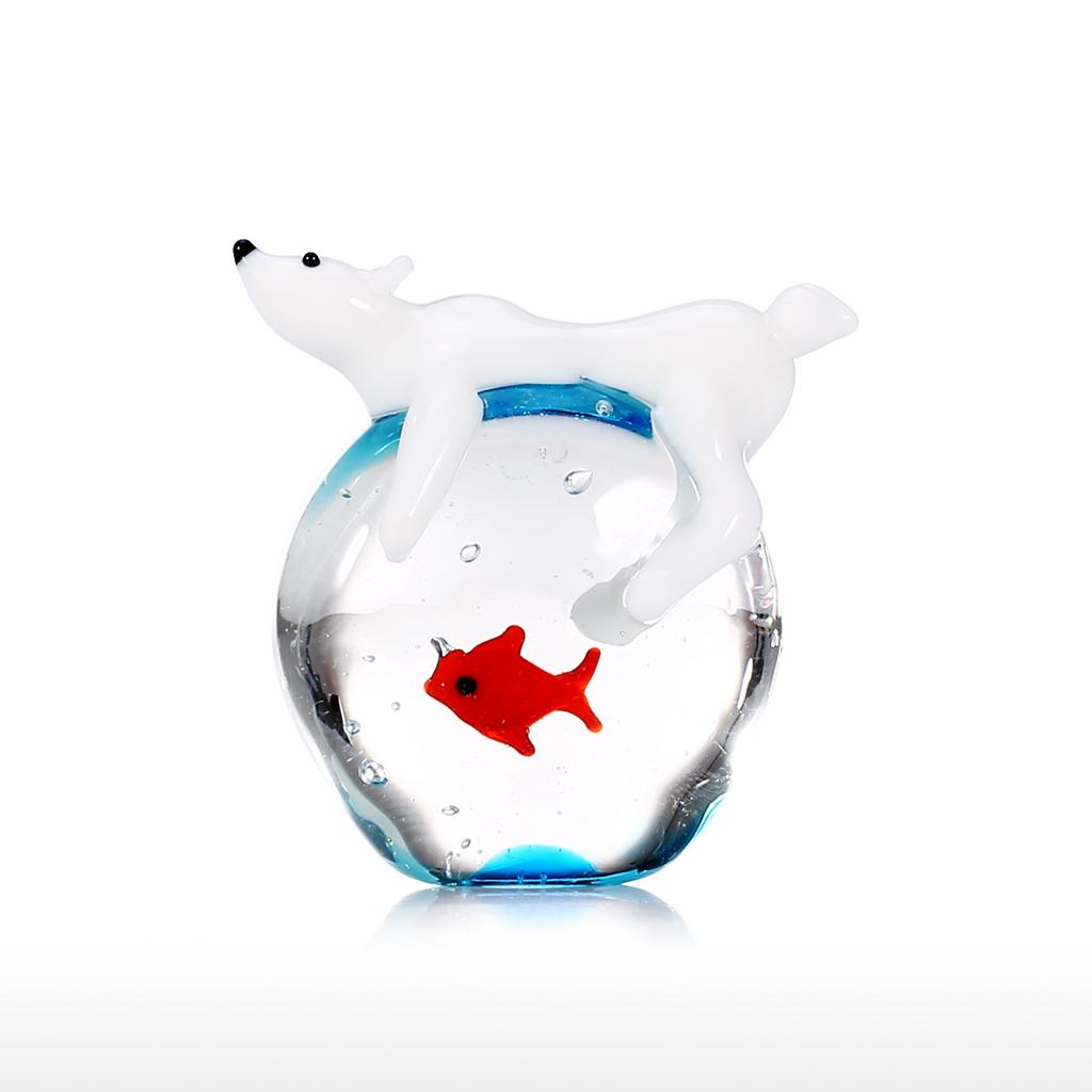 Белый медведь и рыба, ручная работа, искусство животного, ручное выдувное стекло, художественная фигурка дикого животного, украшение для дома