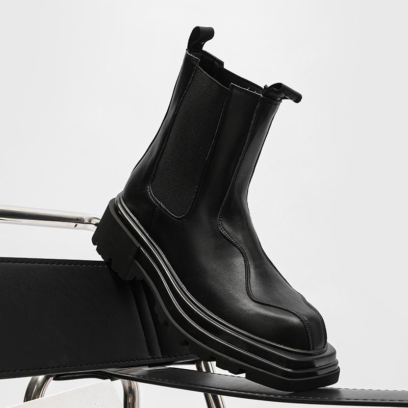 Модная мужская роскошная модная обувь челси черного цвета, приливная осенне-зимняя обувь, дизайнерские ботинки на платформе с квадратным носком, из оригинальной кожи, боты