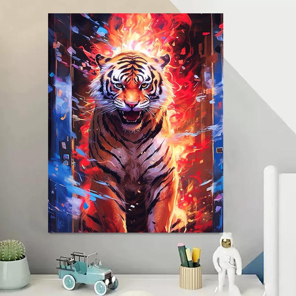 Frame Diy Painting By Numbers Starter Kits Tiger Animals Handicrafts Wall Art Picture With Numbers Acrylic Paint Artwork For Home Decors 40x50