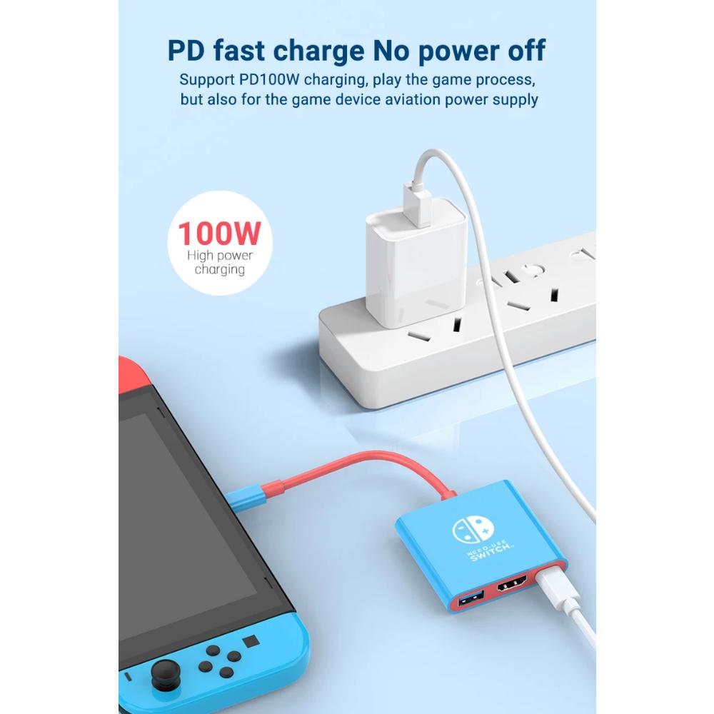 ДЛЯ Портативной док-станции Nintendo Switch TYPE-C Hub с HDMI и USB 3.0 Идеально подходит для путешествий и игр