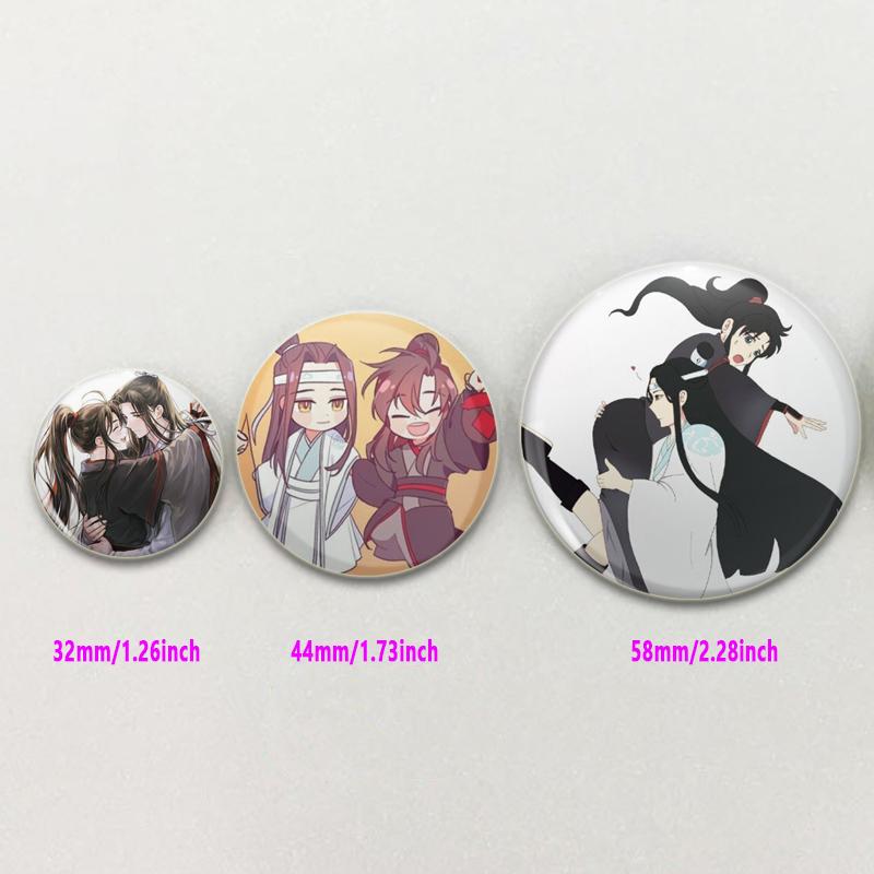 32/44/58 мм аниме Mo Dao Zu Shi брошь, булавки для одежды, аксессуары для рюкзака, мультяшная фигурка Lan Wangji/Wei Wuxian/Chen Qing Ling, значок