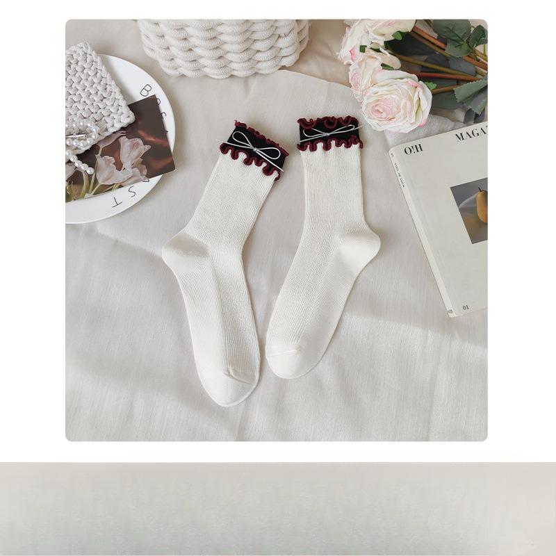 Женские гольфы до середины икры Ankela Red на двойной игле со свободным отверстием и контрастным цветом, двойным бантом на пуговицах, носки-гольфы