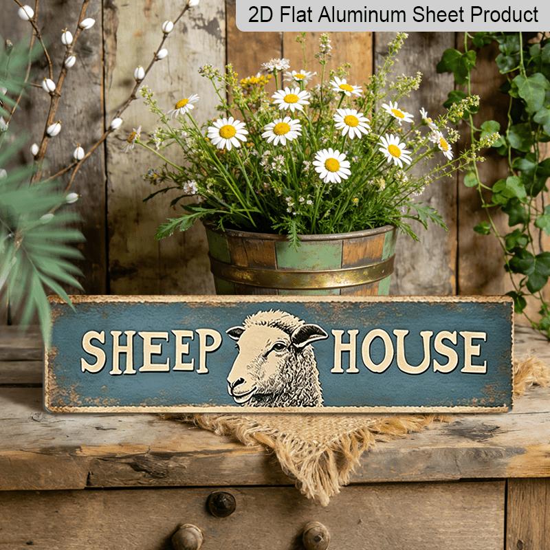 2D Flat, 1pc, 3.94 X 15.74 Inches Aluminum Decorative Sign -Vintage Sheep House Metal Sign -Farmhouse Wall Art Featuring Distressed Typography and