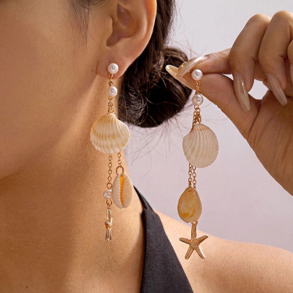 Drop Design Starfish Shell Earrings Bohemian Style Drop Earrings Summer Season
