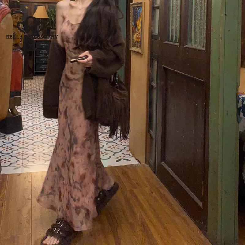 Новое летнее элегантное платье с высокой талией с принтом и принтом «рыбий хвост» на талии, новинка, во французском стиле