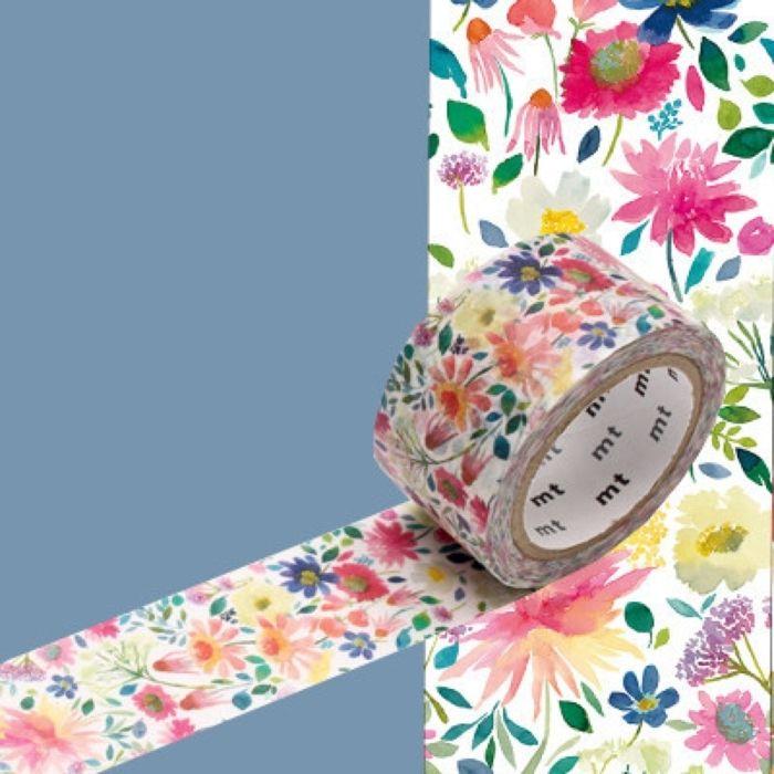 Masking Tape - Masking Tape MT BlueBelleGray Fleurs Zinnia 2,4cm x 7m