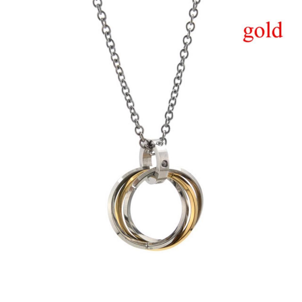 Rapper Three Ring Necklace Simple Hip-hop Style Titanium Steel Necklace Diamond Pendant Rap Boy