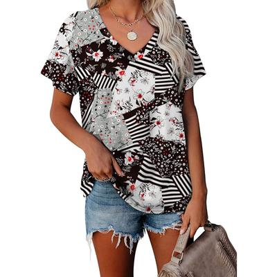 Партия популярных женских футболок с короткими рукавами, женский топ с V-образным вырезом, напечатанный на 3D-принтере, на лето