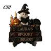 Cute Ghost Figurine Halloween Reading Figurine, Wooden Desktop Ornaments, Vintage Fall Fireplace Decorations Statue with Stand for Home Tabletop Shelf