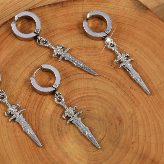 1 пара мужских сережек, однотонные серьги в форме меча в стиле панк, портативные серьги-капли для